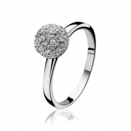 Zinzi ezüst gyűrű,cirkóniával kirakott  gömb alakú fejrésszel