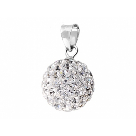 10mm-es fehér színű, ezüst gömb alakú medál Swarovski kristályokkal.
