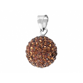 10mm-es barna színű, ezüst gömb alakú medál Swarovski kristályokkal.
